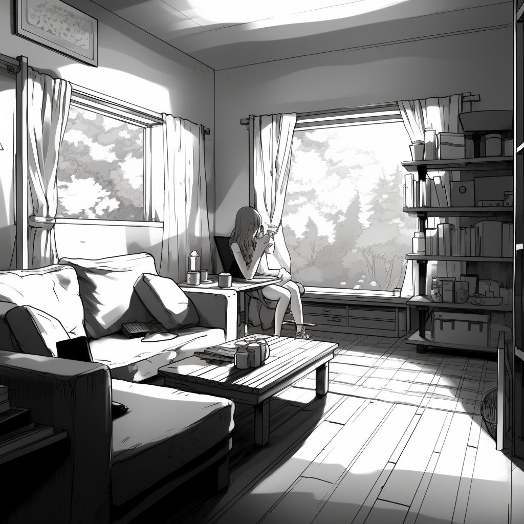 Manga living room with grey shadow