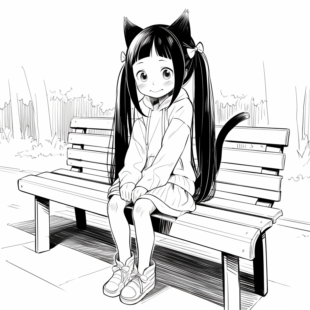 Cute manga girl on bench