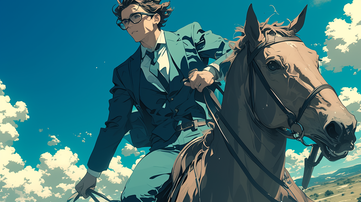 Manga Teenage Male Horse Ride Landscape