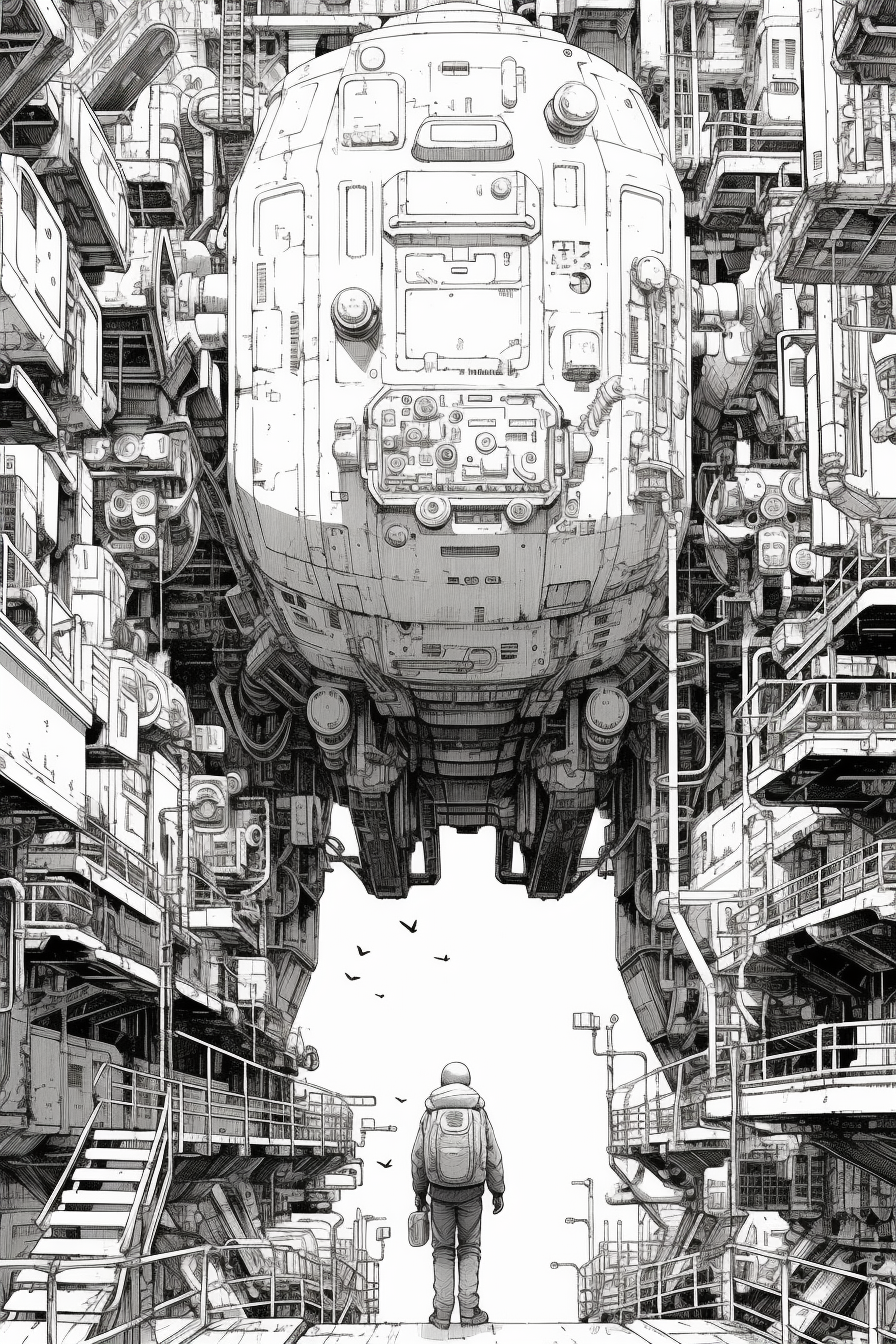 Manga artwork featuring mechas and cyborgs