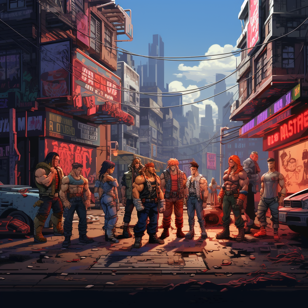 Pixelart beat em up game in Manhattan cyberpunk setting