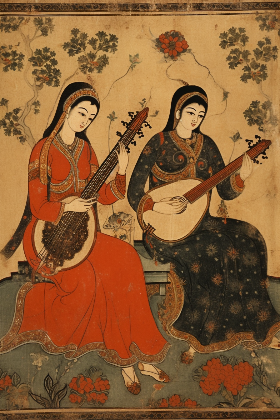 Two Female Musicians in Manichaean Miniature Image