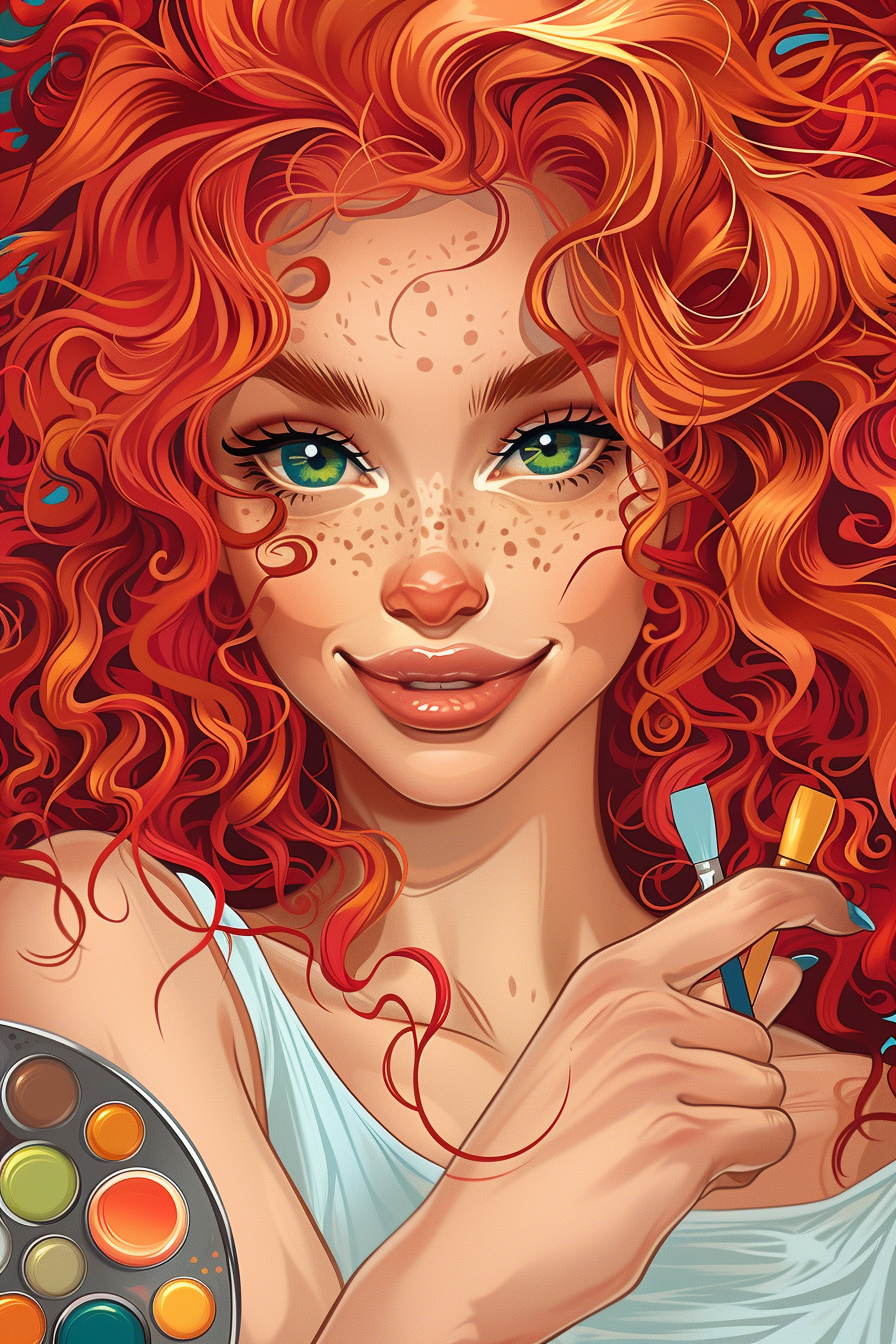 Manicurist Woman with Red Curly Hair