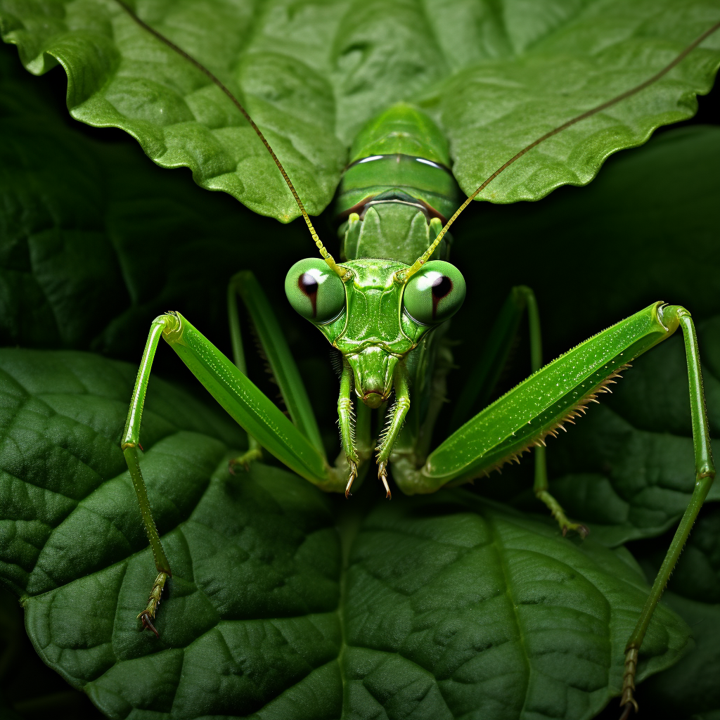 Detailed photo of mantis on leaf