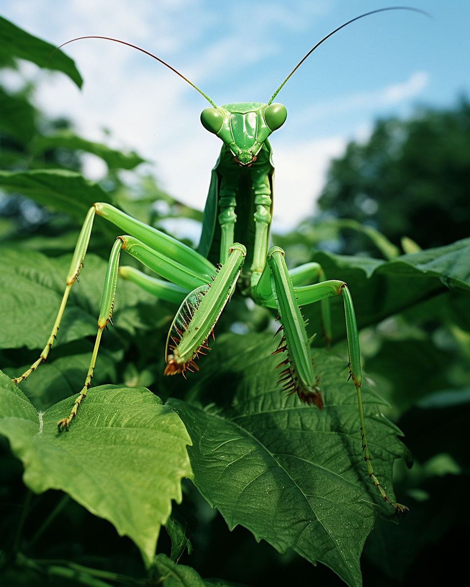 Close-Up of Mantis on Leaf