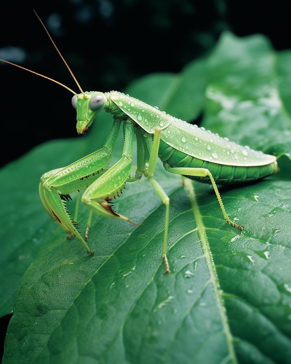 Beautiful Mantis Side View on Leaf