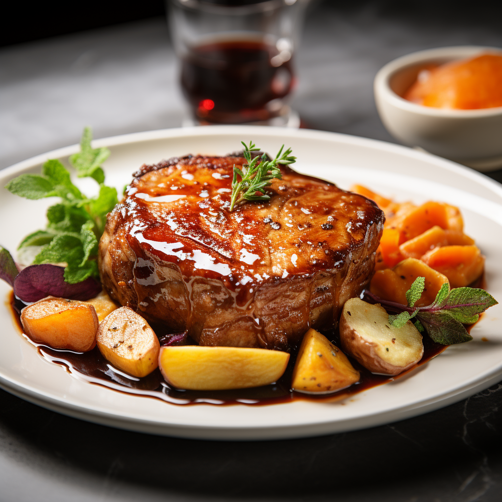 Maple Glazed Pork Chops with Roasted Red Apples and Yams