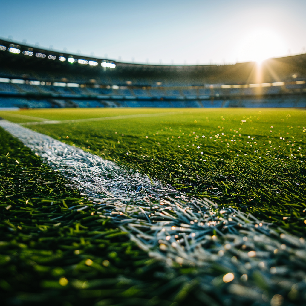 Soccer pitch Maracanã Stadium low angle shot