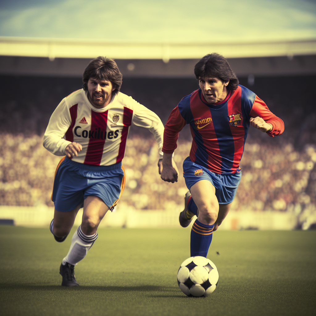 Diego Maradona and Lionel Messi playing football