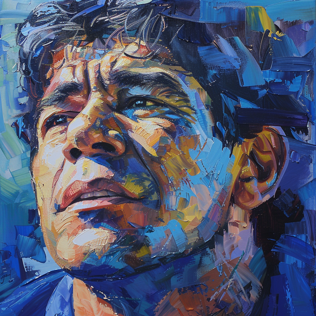 Oil painting Maradona Riquelme portrait