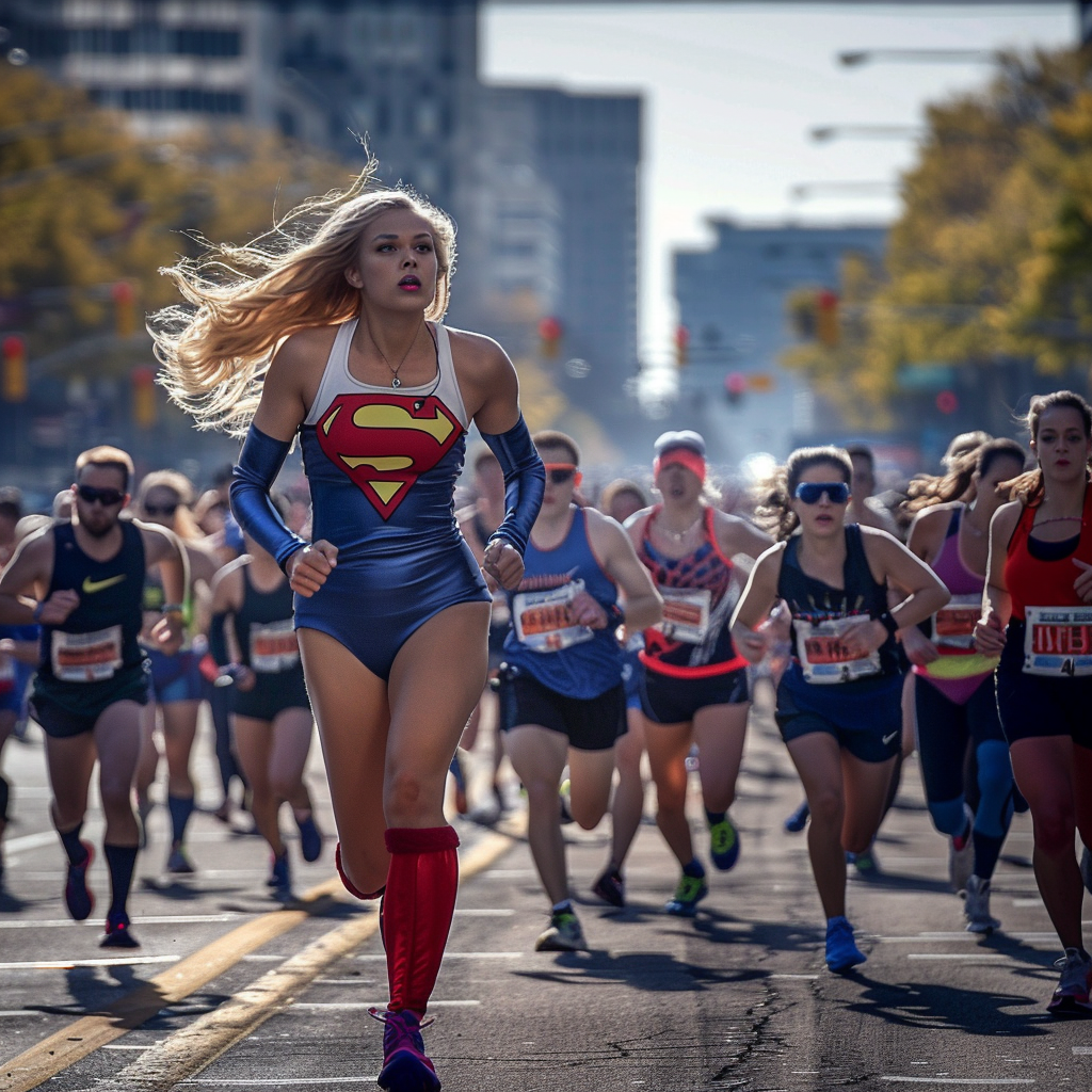 Marathon Race with Superhero and Nike Runners