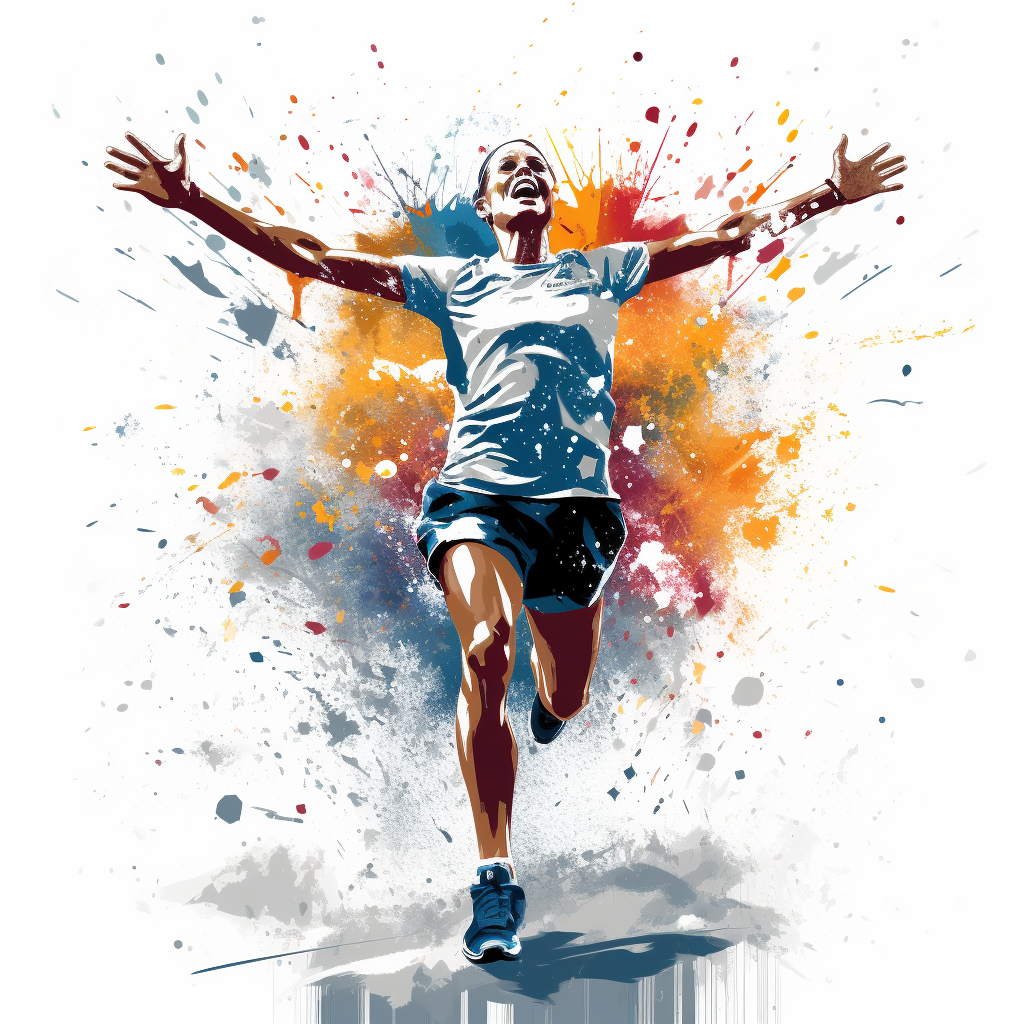 Motivational marathon runner illustration with paint splatter