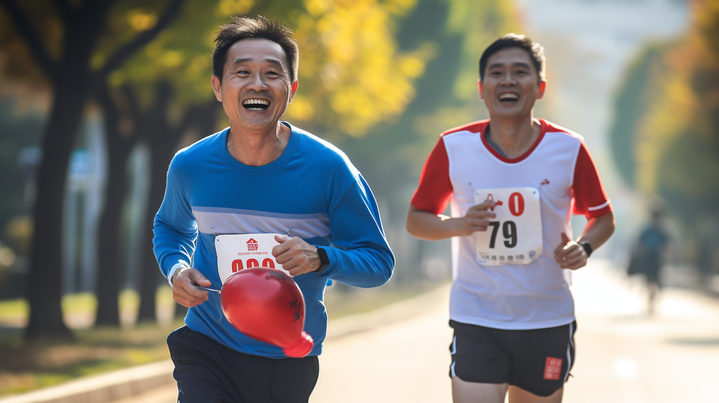 Two Korean men running together