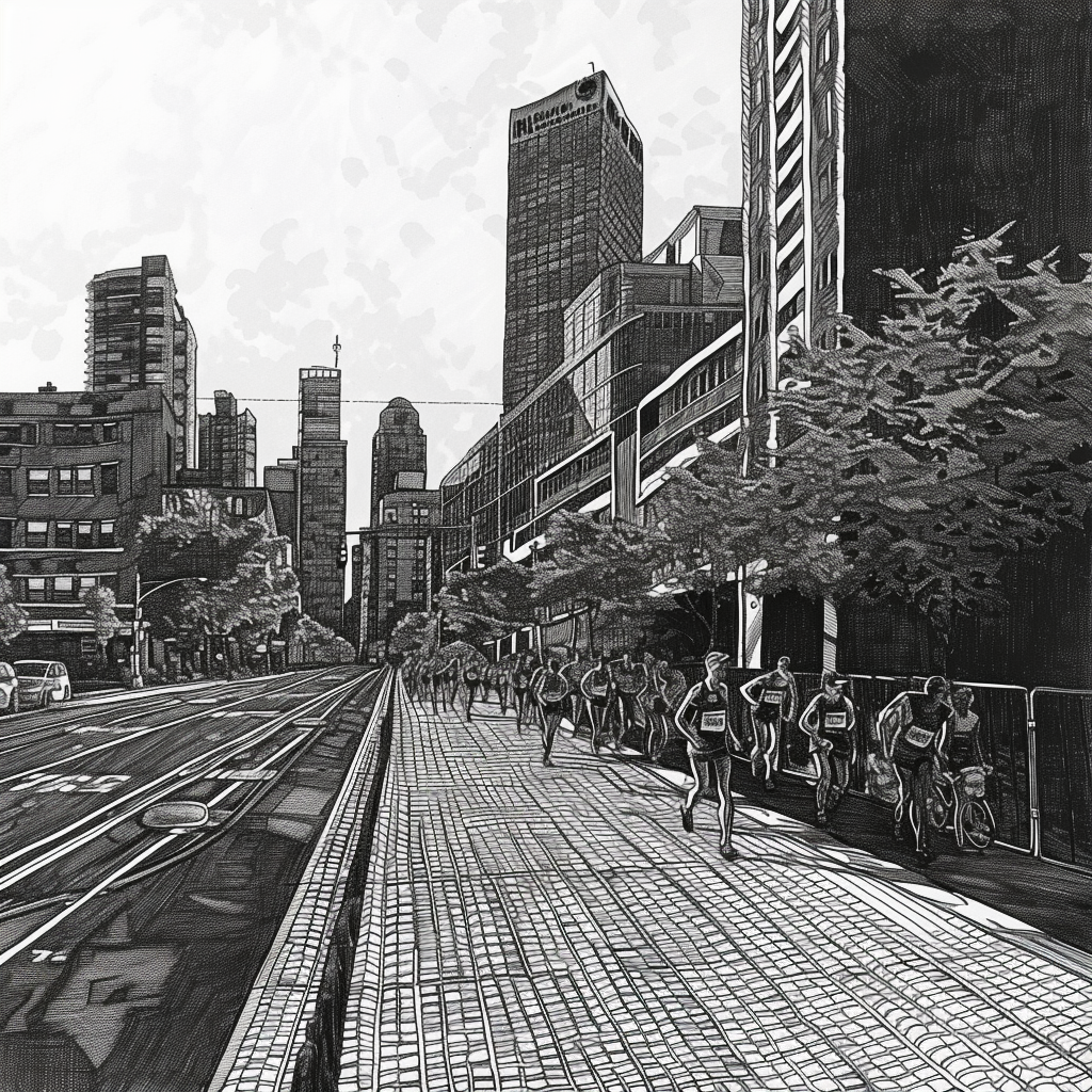 Marathon finish line downtown drawing