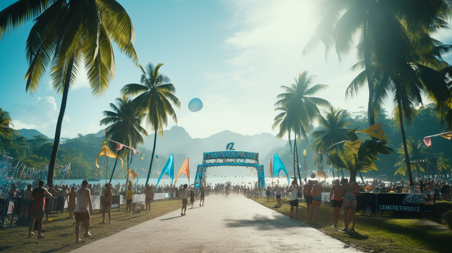 Marathon finish line in tropical paradise