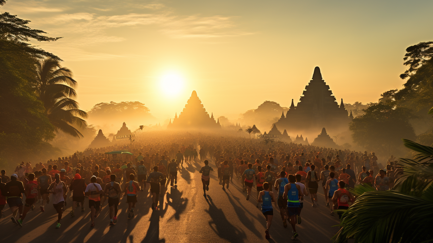 Scenic Marathon Start Line with Tropical Island Views