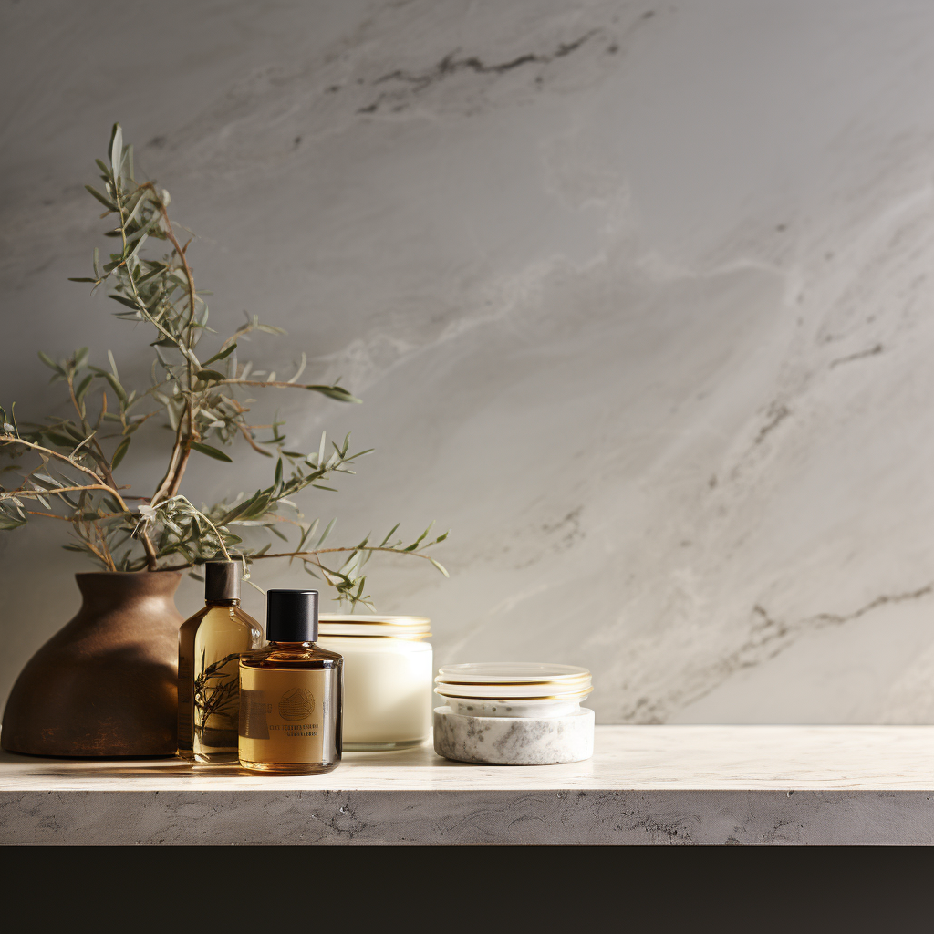 Close-up of Marble Counter and Shelf