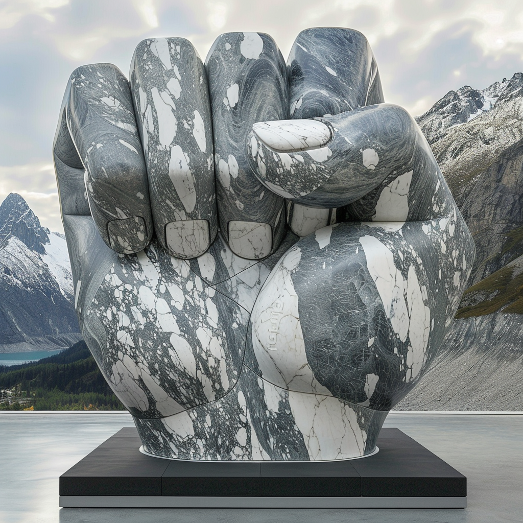 Gray White Marble Fist Statue