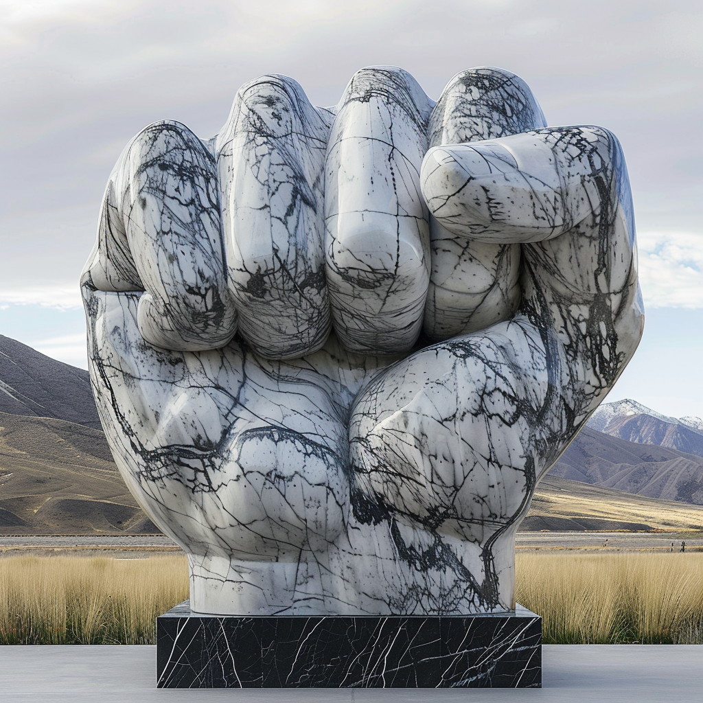 Gray white marble fist sculpture