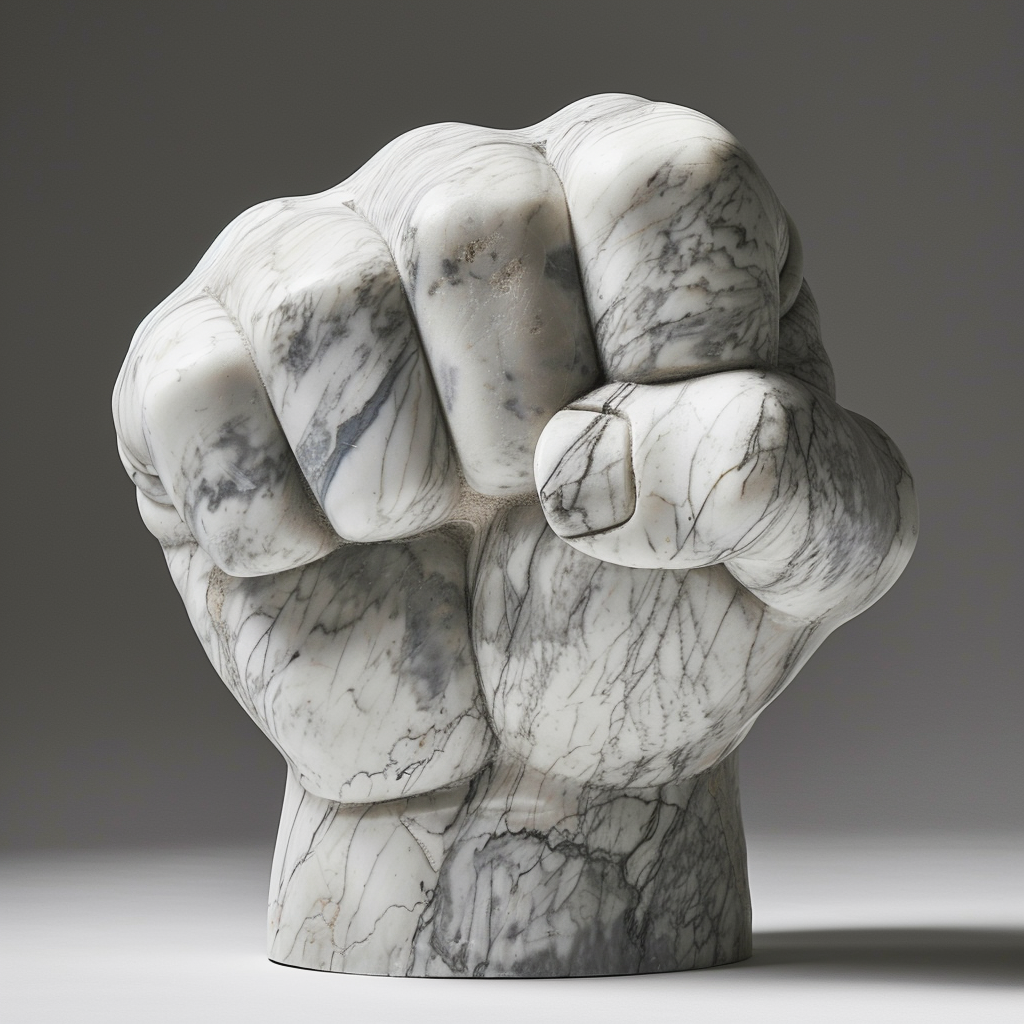 Gray-white marble fist sculpture