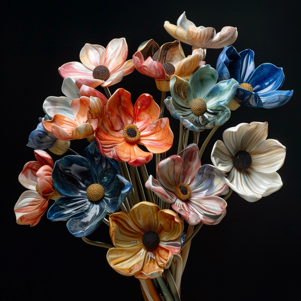 Intricate Marble Flower Bouquet Carving