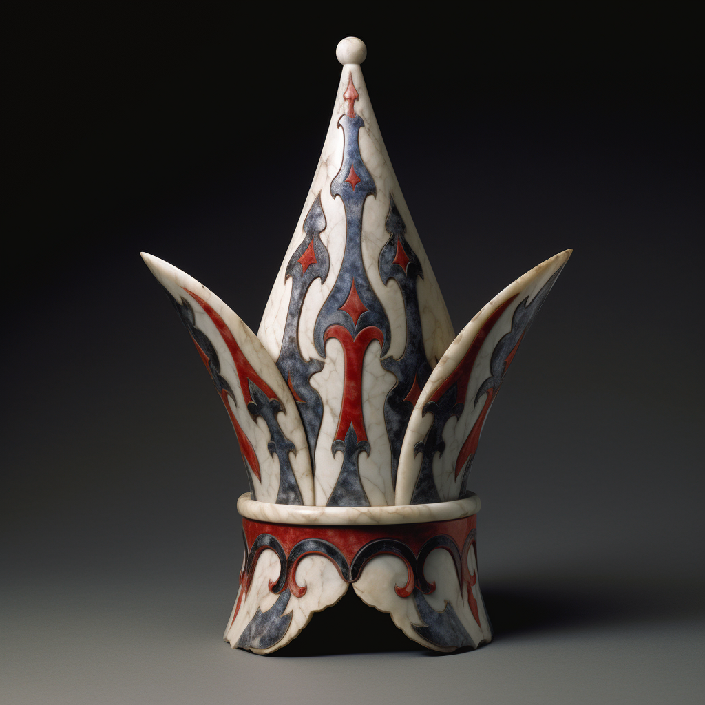 White Marble Jester Cap with Red and Blue Patterns