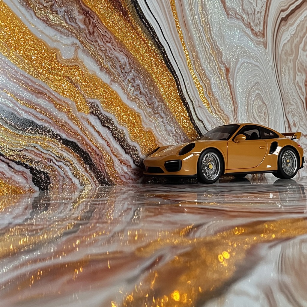 Detailed Marble Wallpaper with Porsche 911