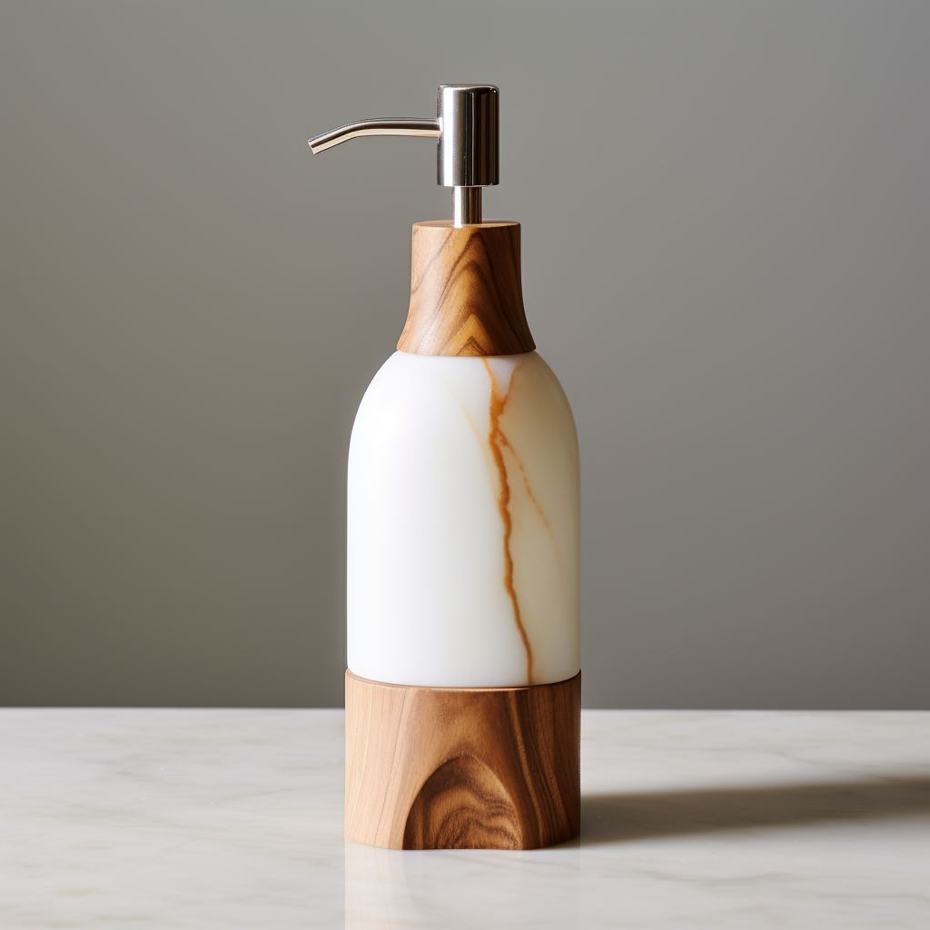 Elegant marble and wood lotion pump bottle