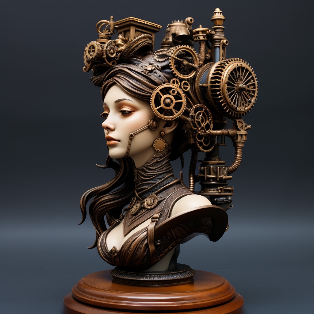 Marble Steampunk Diver Woman Sculpture