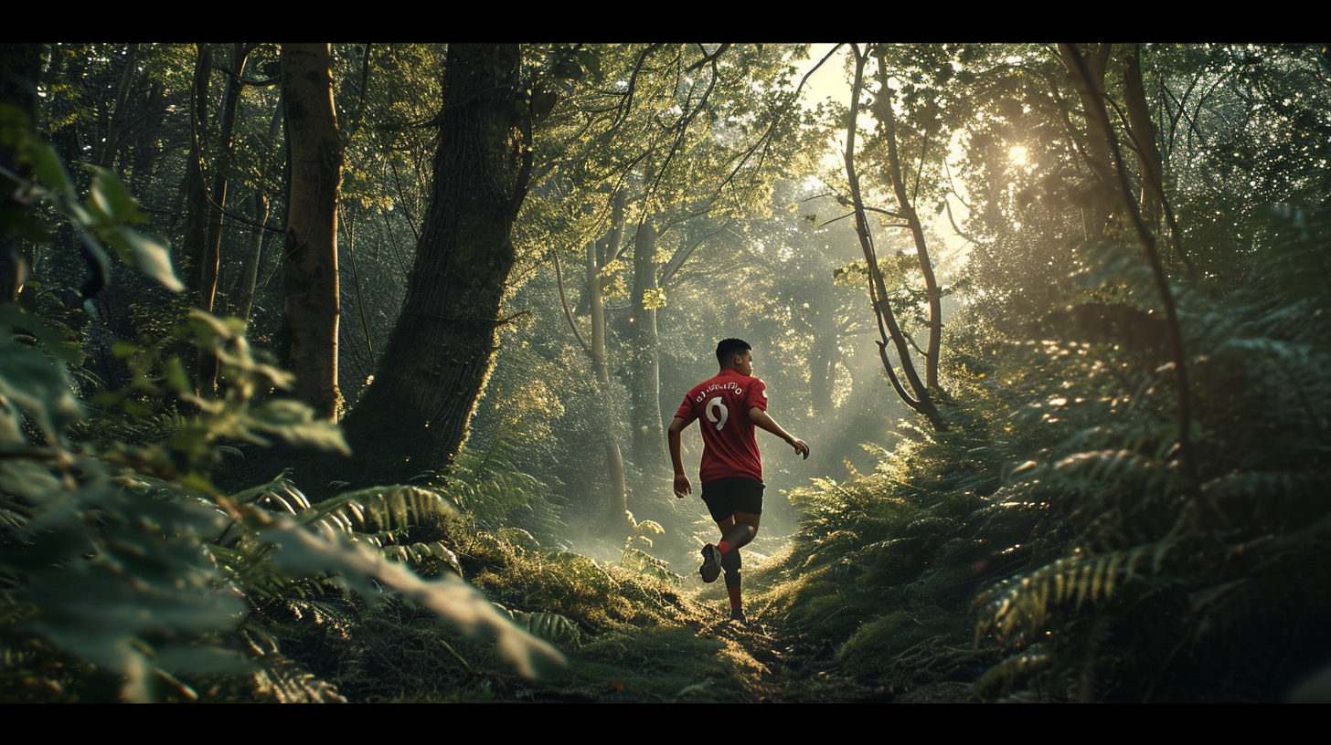 Marcus Rashford in Manchester United kit in forest