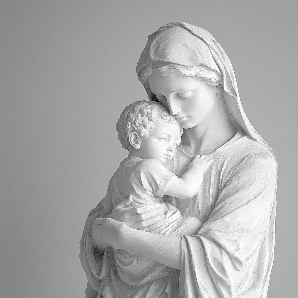 Maria holding child statue artwork