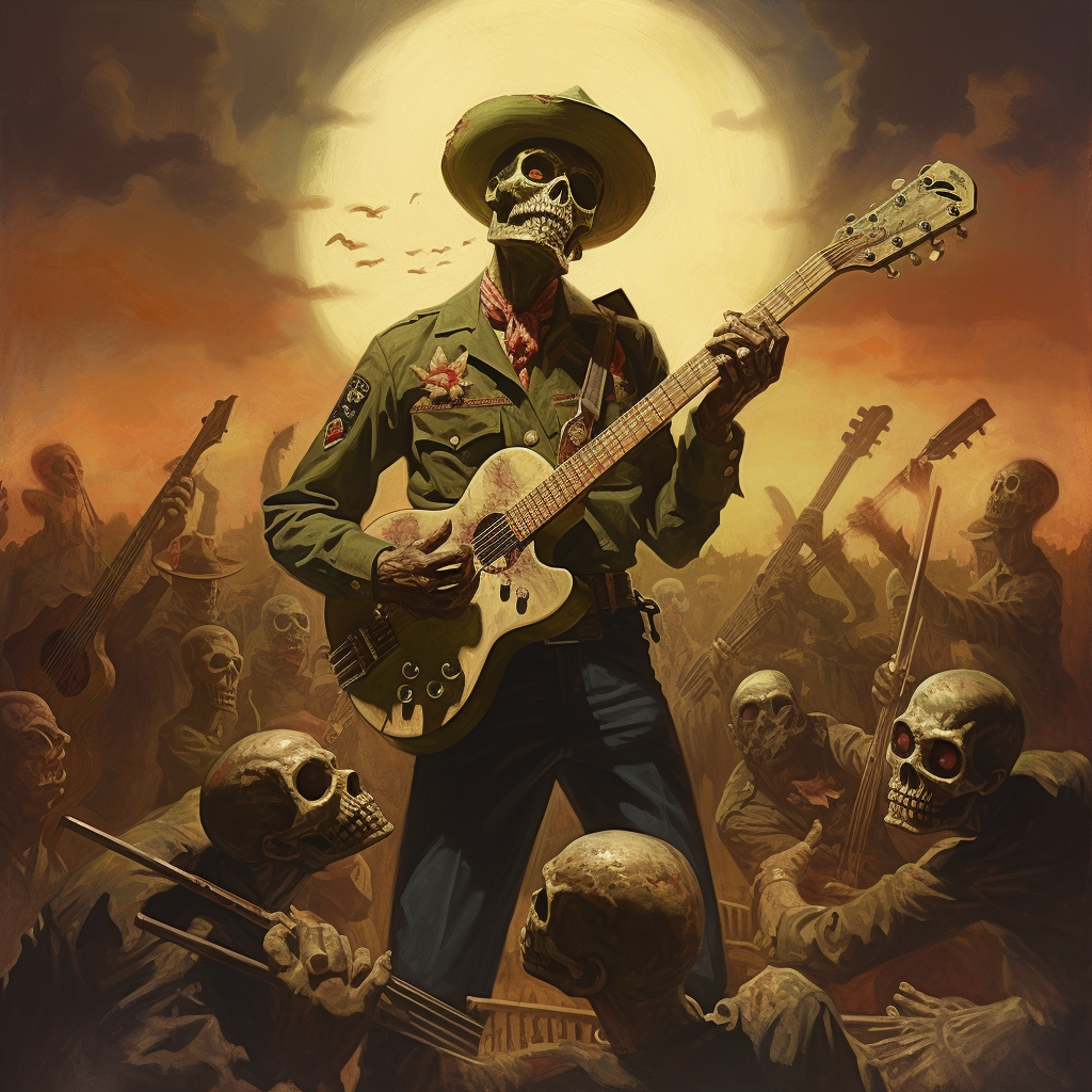 Mariachi Zombie with Scary Monster Background