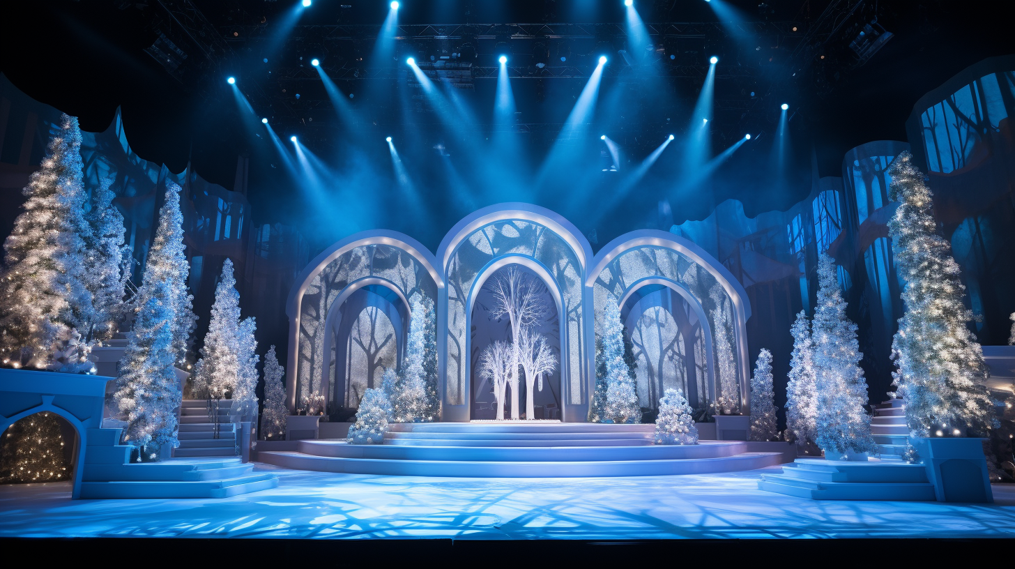 Colorful winter wonderland stage design for Mariah Carey's Christmas concert