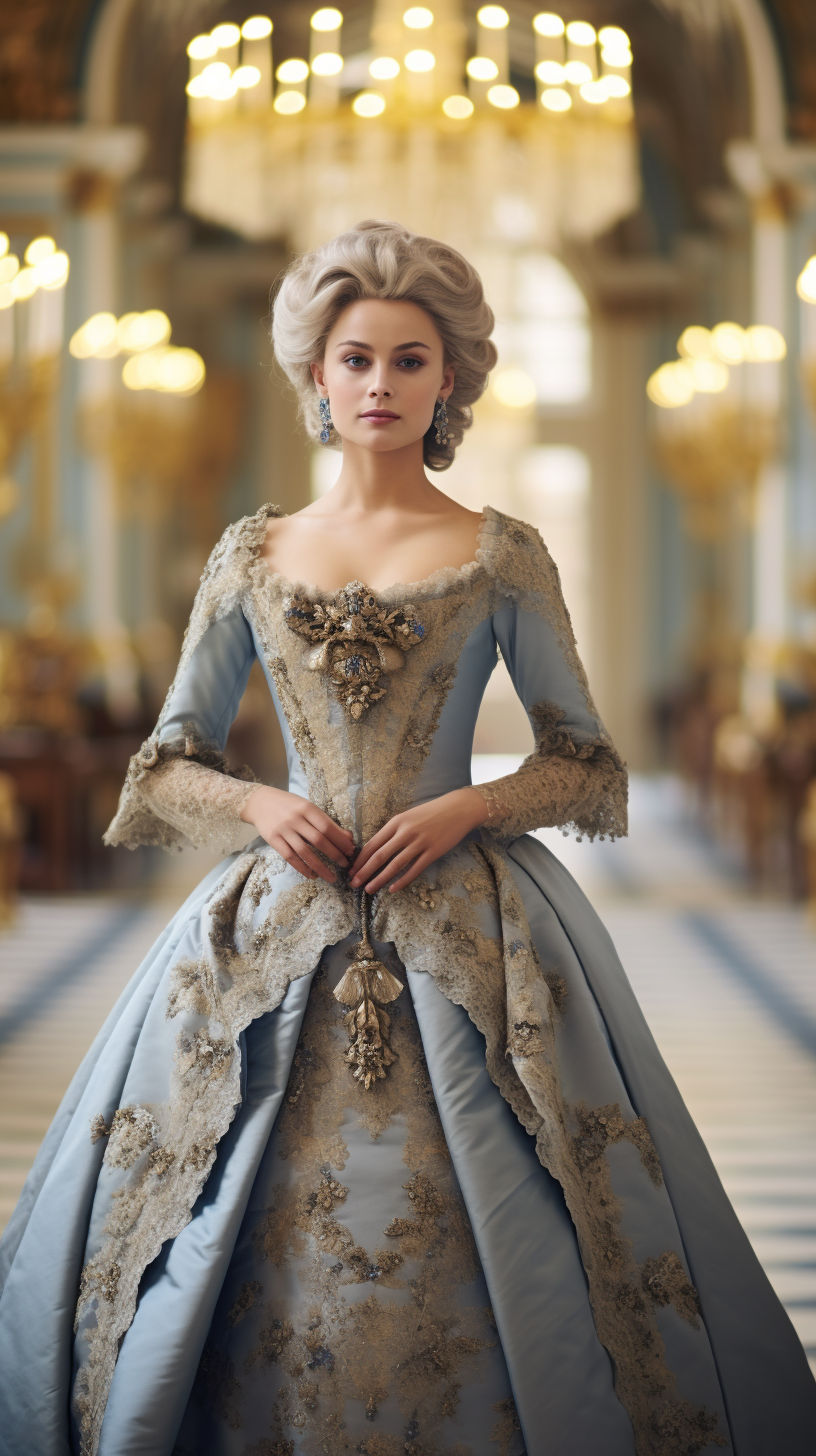 Elegant Marie Antoinette in French Palace Hall