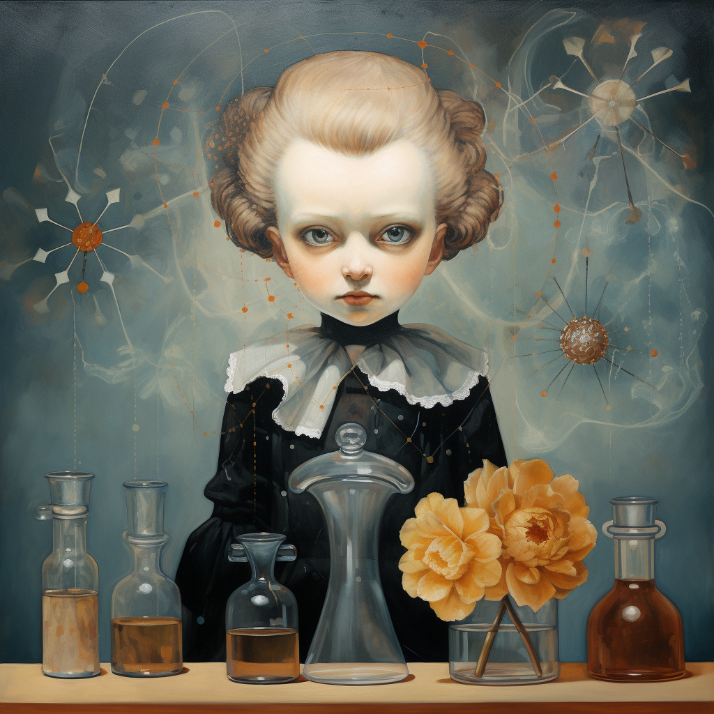 Marie Curie painting by Yoshitomo Nara