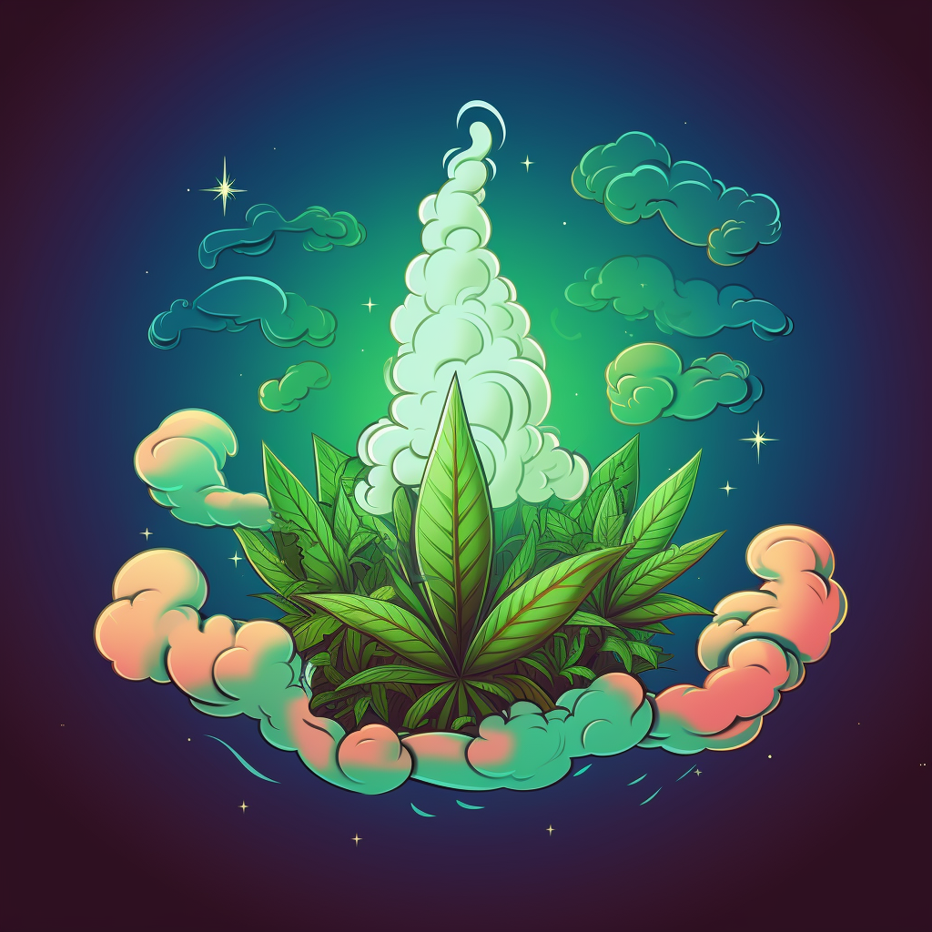 Cartoon marijuana vape with temperature clouds