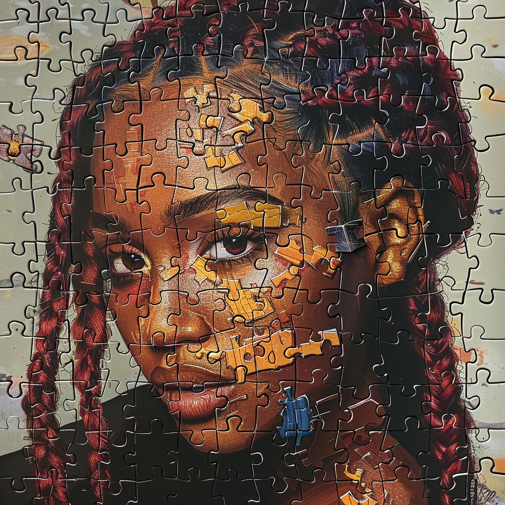 African American female reaching for missing puzzle piece