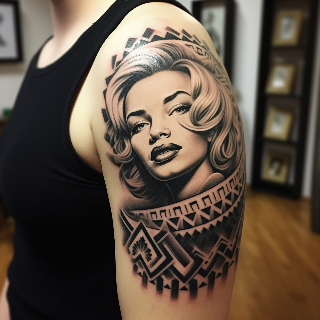 Marilyn Monroe with Maori Chin Tattoo