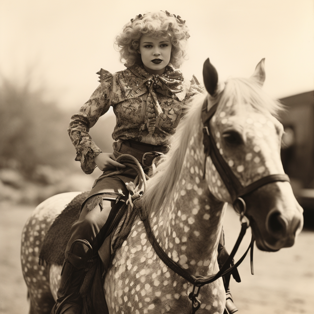 Marilyn Monroe riding spotted pony photo