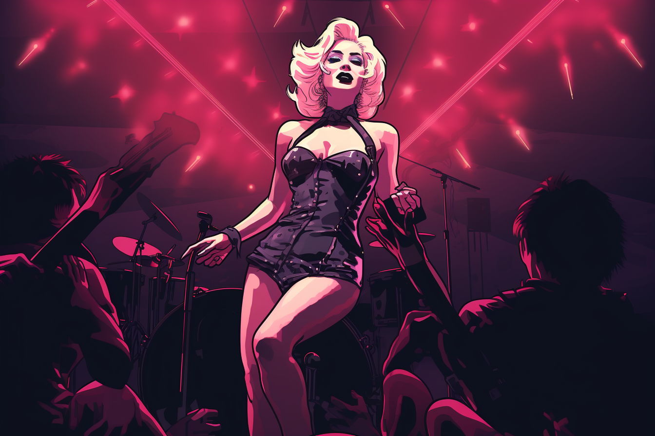 Marilyn Monroe performing for soldiers under stage light