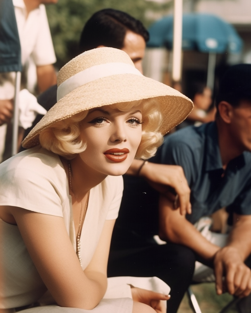 Marilyn Monroe sitting between takes