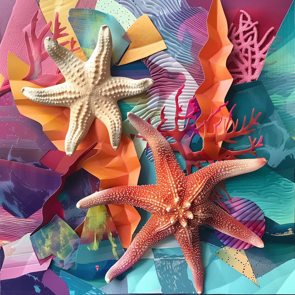 Geometric abstraction marine life starfish corals