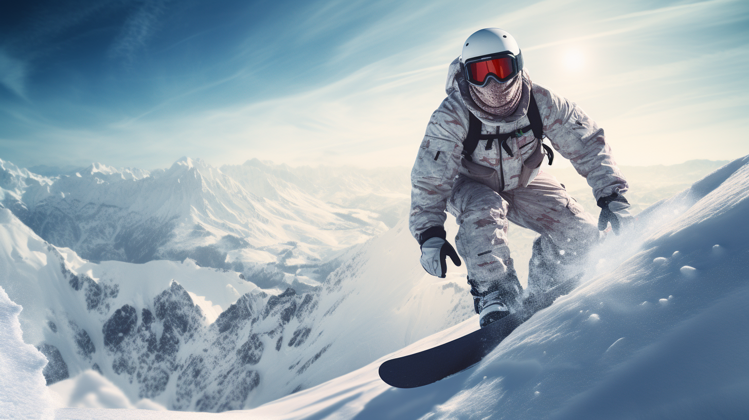 US Marine snowboarding in tactical gear