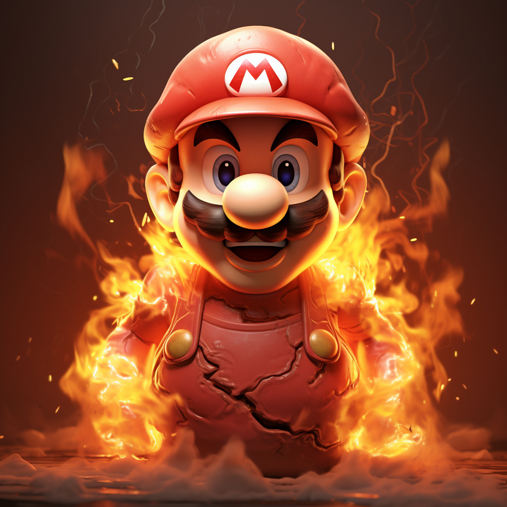 Burning head of Mario Bros