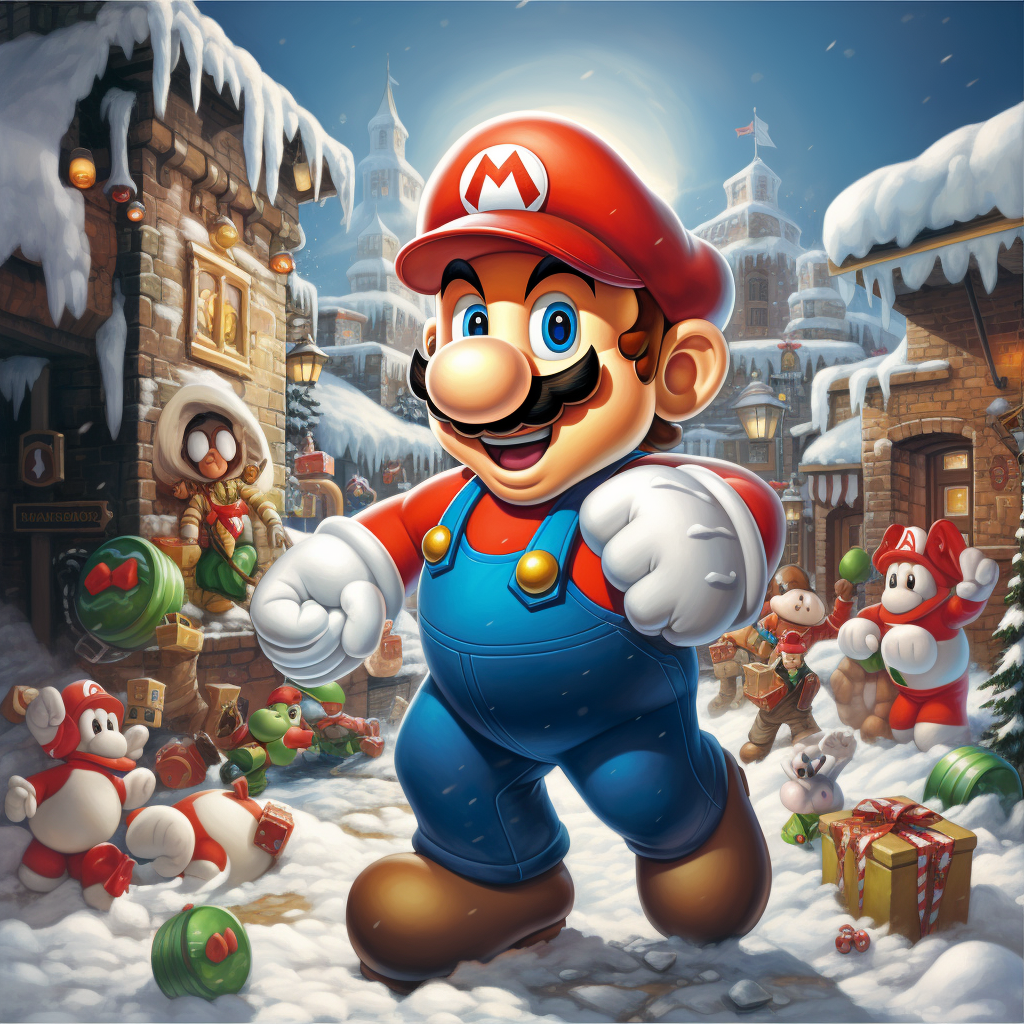 Mario Bros at Christmas with white background