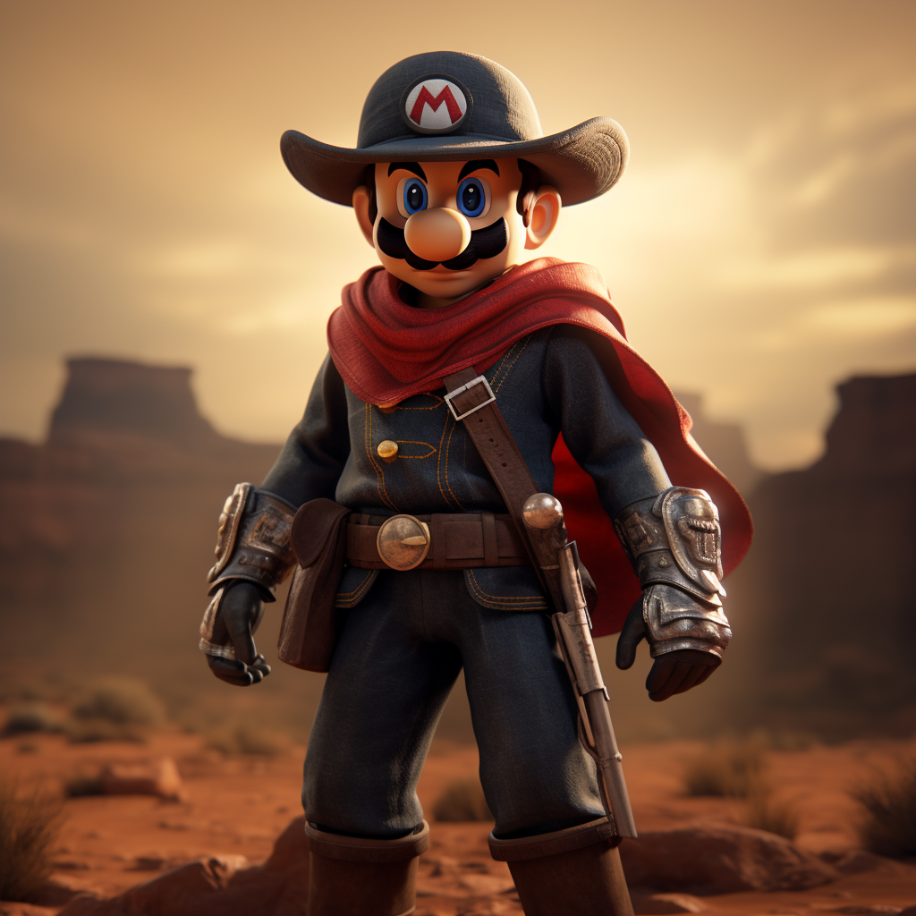 Super Mario dressed as a cowboy in Red Dead Redemption