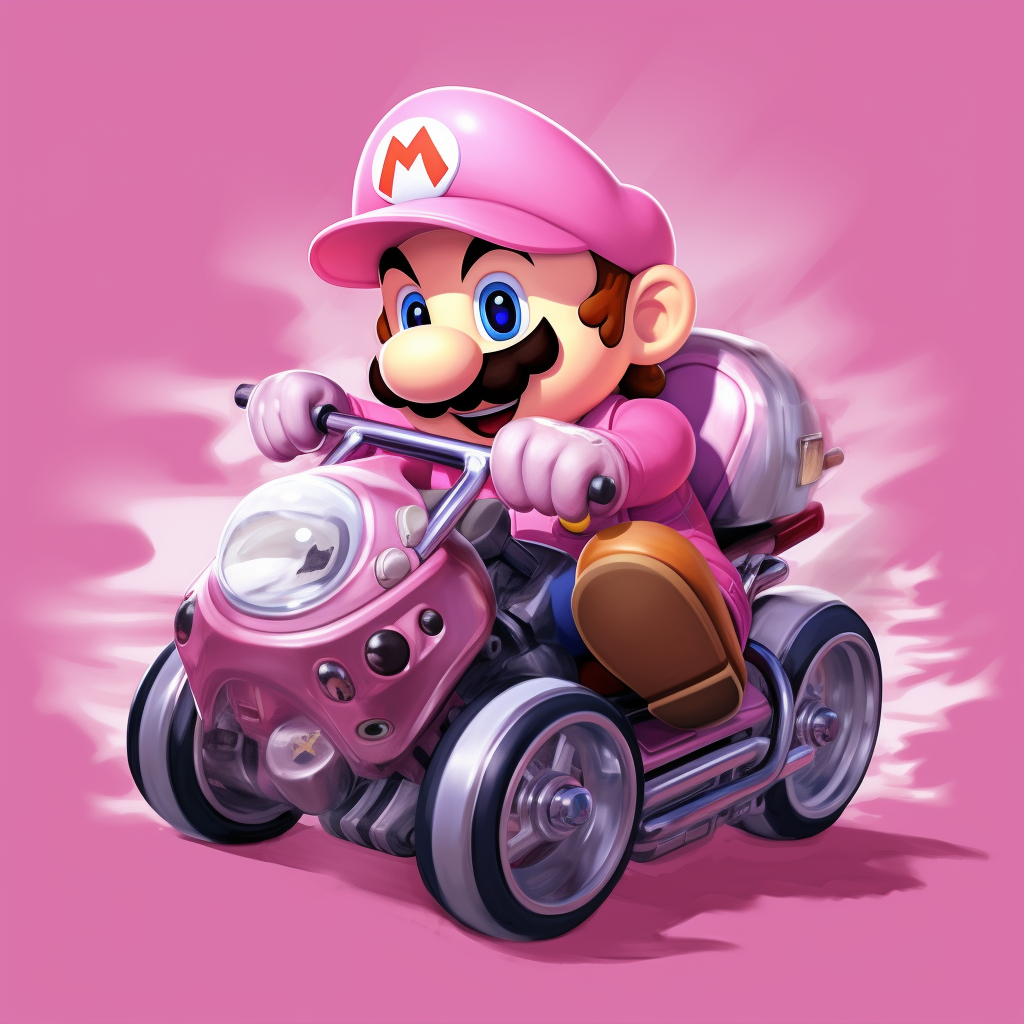 Mario Kart with baby pink background