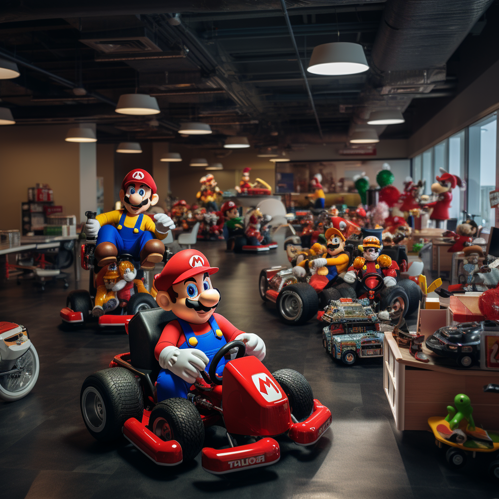 Exciting Mario Kart race in IT office