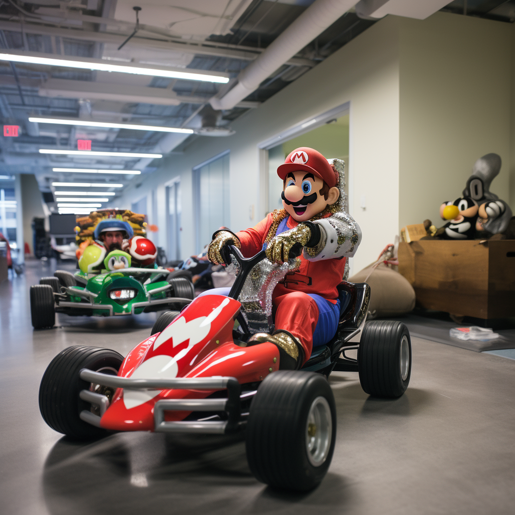 Exciting Mario Kart Race in IT Office