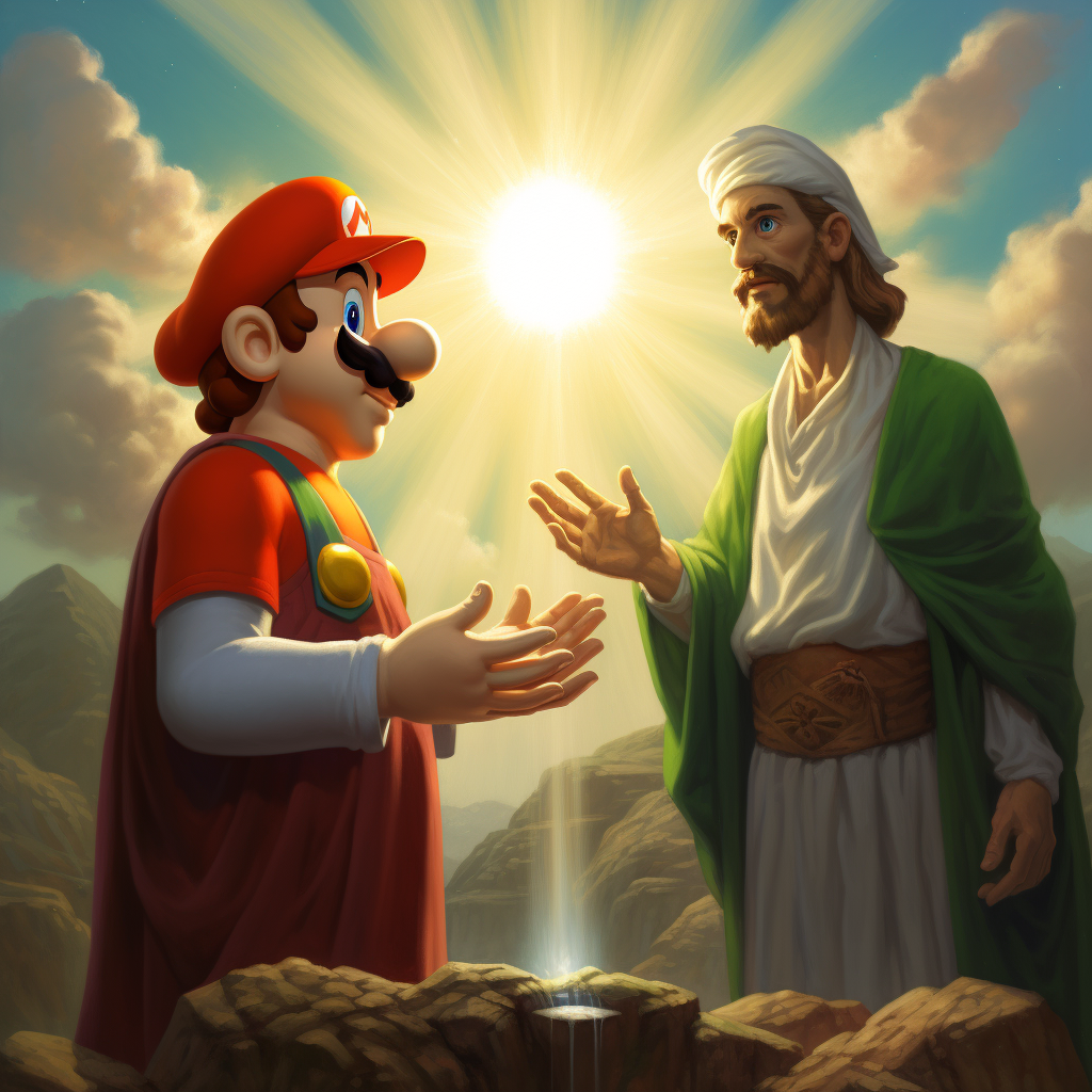 Mario and Luigi expressing gratitude to Jesus